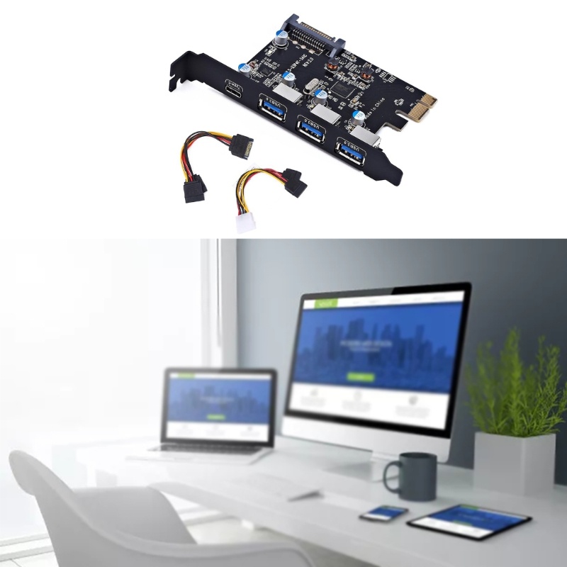 Zzz PCI-E USB3 0kartu 4-Port Tipe-C 1x TypeA 3x FL1100 Chip 5Gbps Untuk Desktop PC