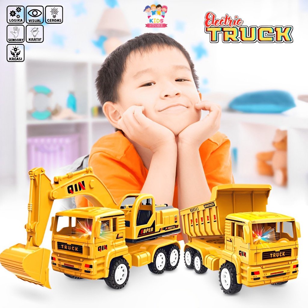 Construction Electric Truck B/O Diecast | Mainan Anak Laki Laki Mobil Mobilan | Kado Ulang Tahun Anak Cowok