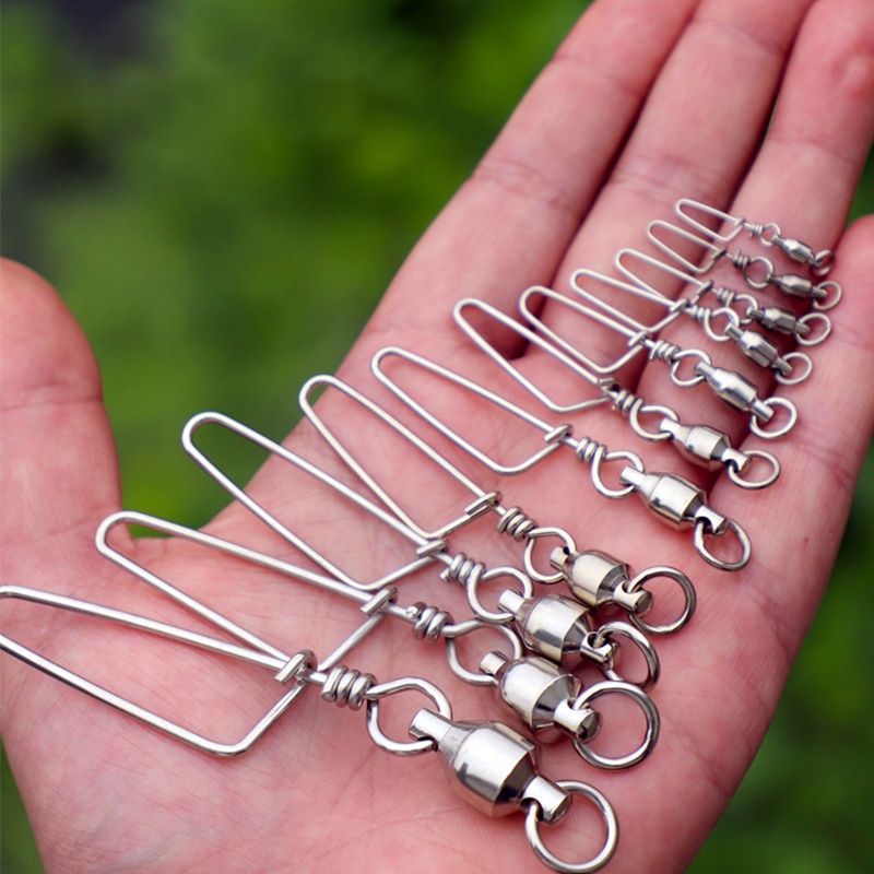 10pcs Aksesoris Memancing Bearing Konektor Kekuatan Tinggi Memancing Cincin Kekuatan 26Lb-500Lb Perak Fishing Tackle Ball Bearing Swivels Jig Ring Snaps Swivels Air Asin Stainless Ste