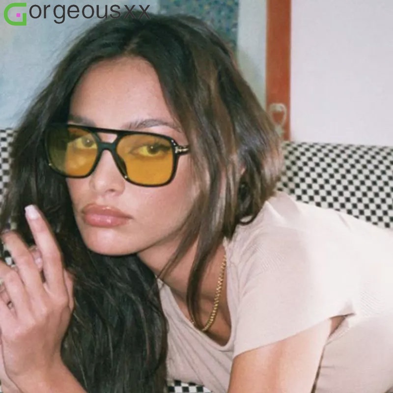 Hip-hop Persegi Vintage Baru Untuk Gril Woman Sun Glasses Hitam Kuning Permen Warna Fashion Hadiah Pesta Sunglasses