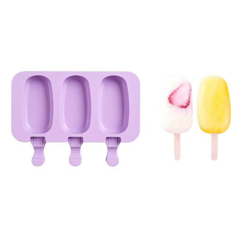 (BISA COD) FTIHSHP SJ Cetakan Es Krim 3 Hole Silicone Mold Dessert with 50 Popsicle Stick - JSC8004