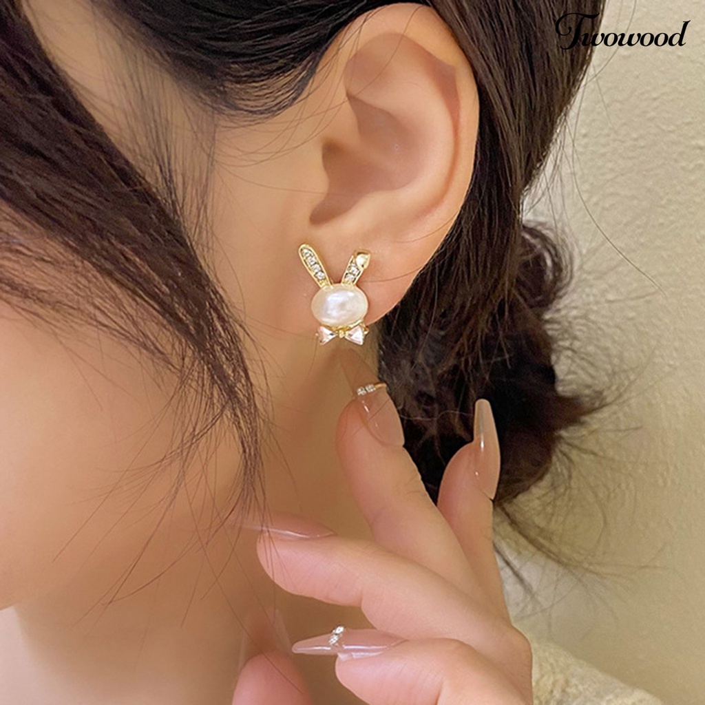 Twowood 1pasang Ear Studs Animal Nikel Gratis Hypoallergenic Pengerjaan Halus Cubic Zirconia Dekorasi Tidak Luntur Mutiara Imitasi Stud Earrings Wanita Perhiasan