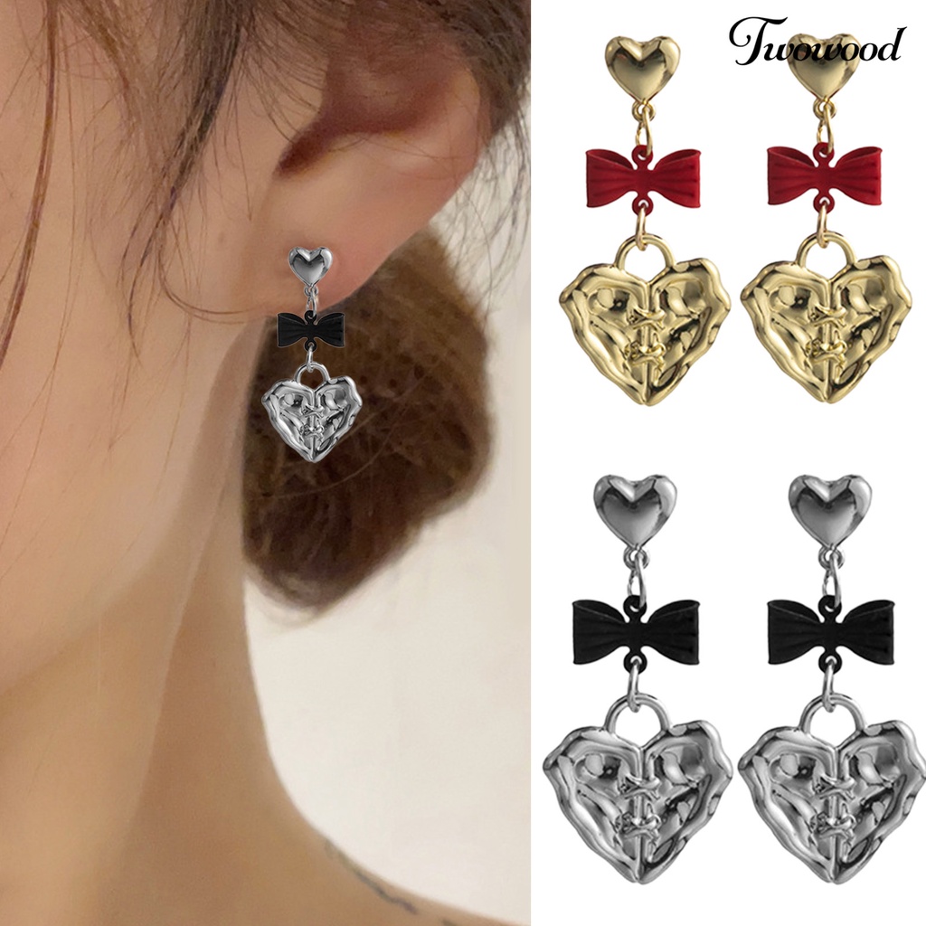 Twowood 1pasang Drop Earrings Personality Ikatan Simpul Gaya Korea Retro Embossment Cinta Hati Stud Earrings Perhiasan Aksesori