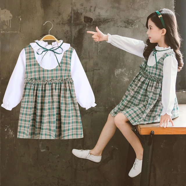 4-9Tahun Dress Anak Perempuan Tangan Panjang Katun Import Korea Style