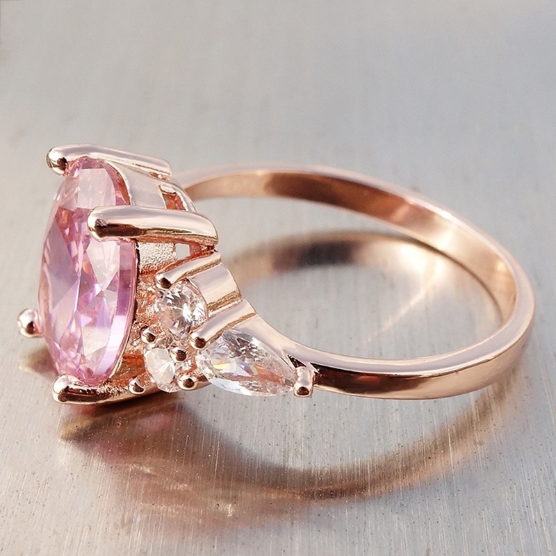 Elegan Pink Kristal Cubic Zircon Wanita Cincin Putri Pernikahan Punk Band Warna Rose Gold Perempuan Jari Cincin Pertunangan Pesta