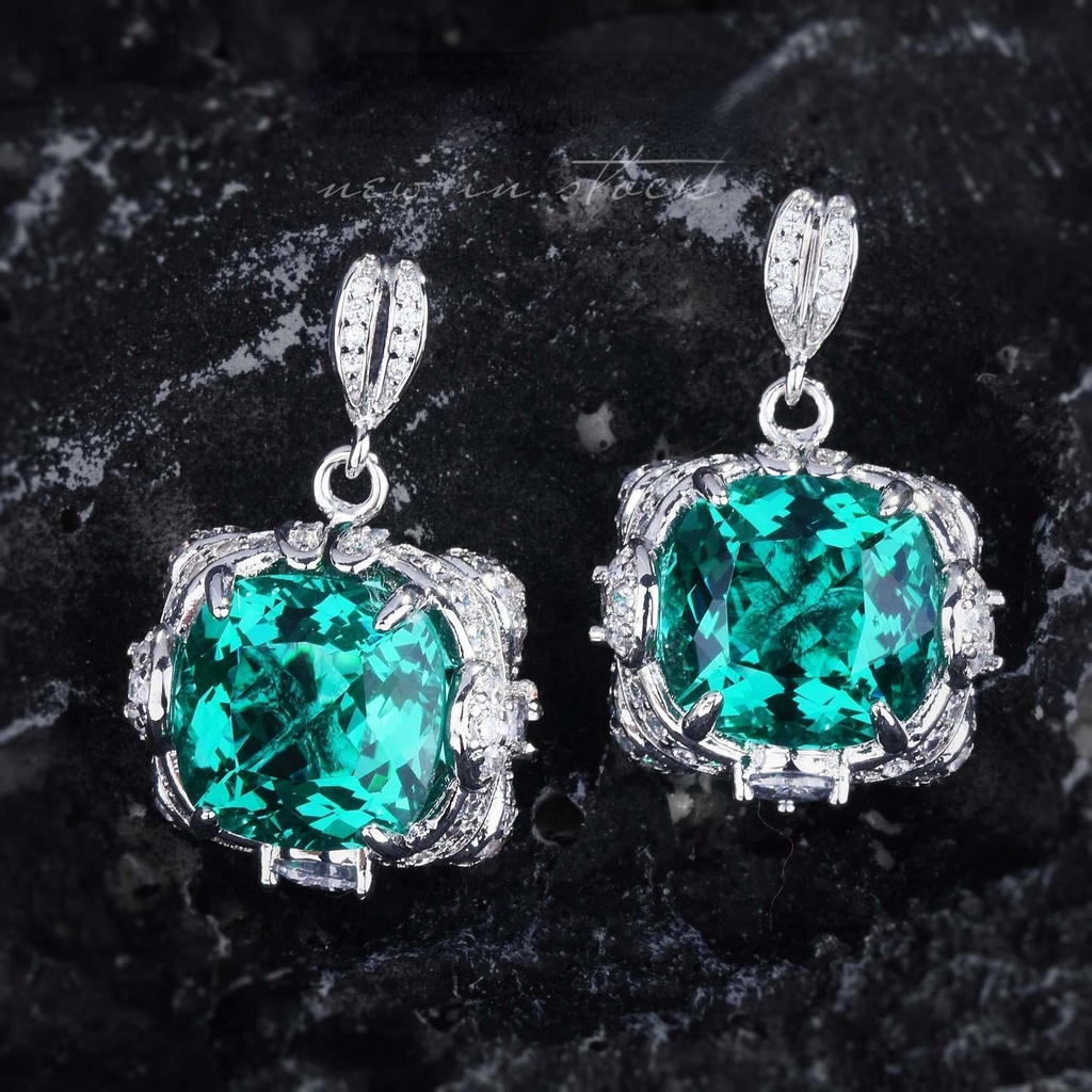 Goldkingdom Aksesoris Perhiasan Fashion Ready Stock Aquamarine Topa Batu Besar Karat Gemuk Square Color Treasure Earrings Untuk Wanita