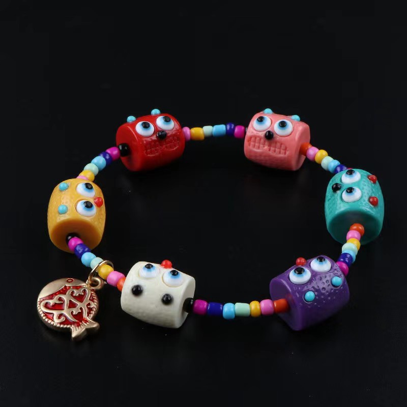 Gelang Manik-Manik Monster Kecil Geometris Akrilik Lucu Untuk Wanita