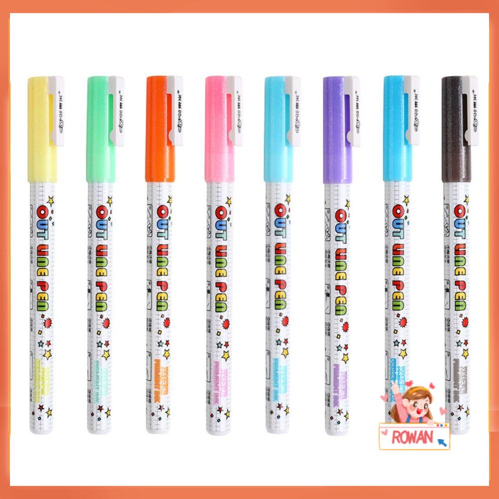 R-flower 8warna Garis Ganda Pen Aksen Grafiti Natal Fluorescence Hand Painted Magic Contour Stabilo Pen