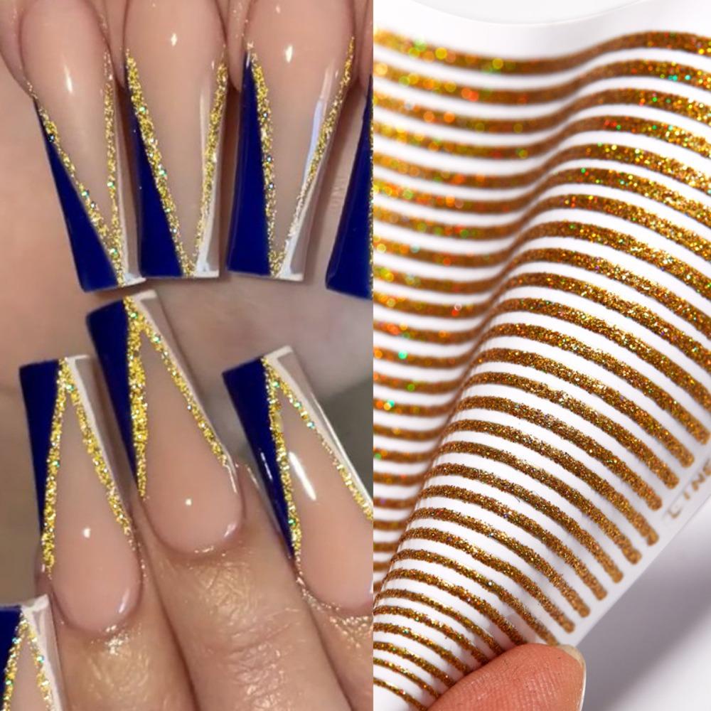 AUGUSTINA Stiker Kuku Garis Agustina Ins Style Bronzing Lines Garis Laser Dekorasi Kuku Korea
