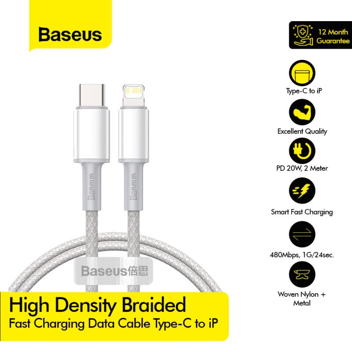 BASEUS Kabel High Density Braided Fast Charging Cable C to iP 2M 1M - CATLGD