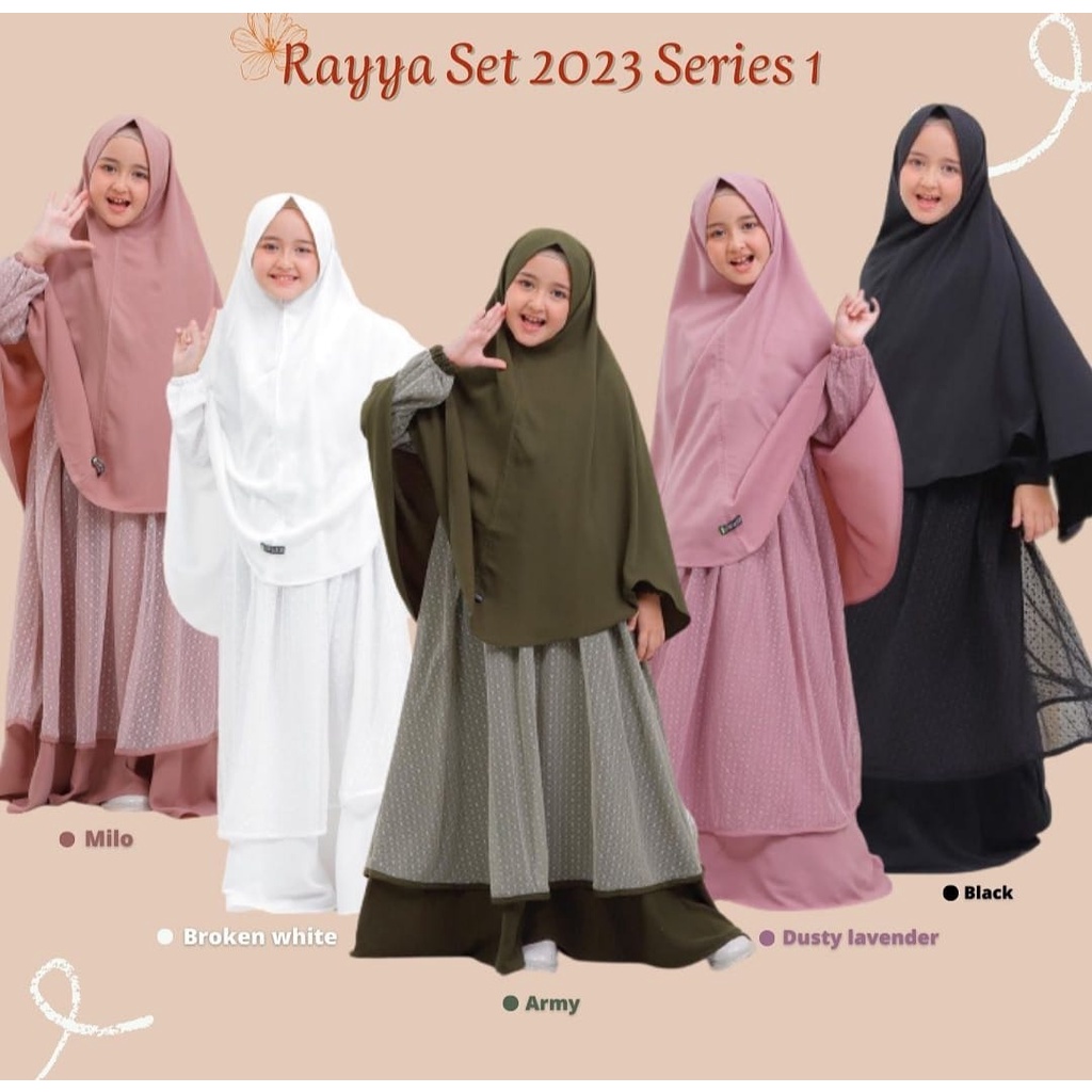 Rayya One Set 2in1 Syarii Plus Khimar All Size XL Besar Fit To 7-9 Tahun Matt Ceruty Babydoll Mix Tile Dot Premium