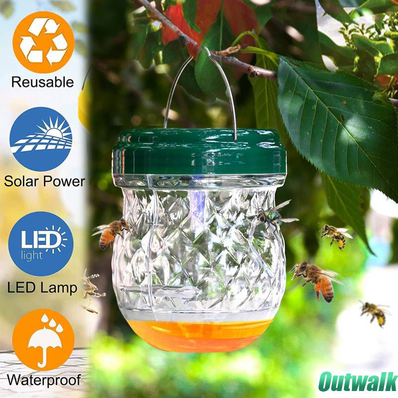 ღ Solar Serangga Terbang Perangkap Tahan Air Outdoor Hanging Wasp Perangkap Aman Tidak Beracun Perangkap Serangga Dapat Digunakan Kembali Taman Outdoor Nyamuk terbang Lebah Pembunuh