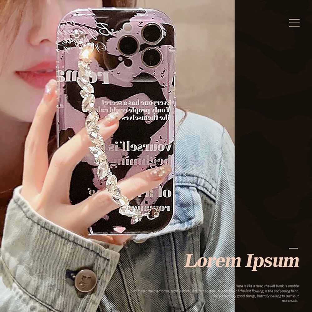 IPHONE Wanita Ungu Warna Campur Doodle Manik-Manik Berlian Imitasi Anti Hilang Rantai Ponsel Case Shockproof Soft Cover Untuk Iphone11 12 13 14 PLUS PRO MAX