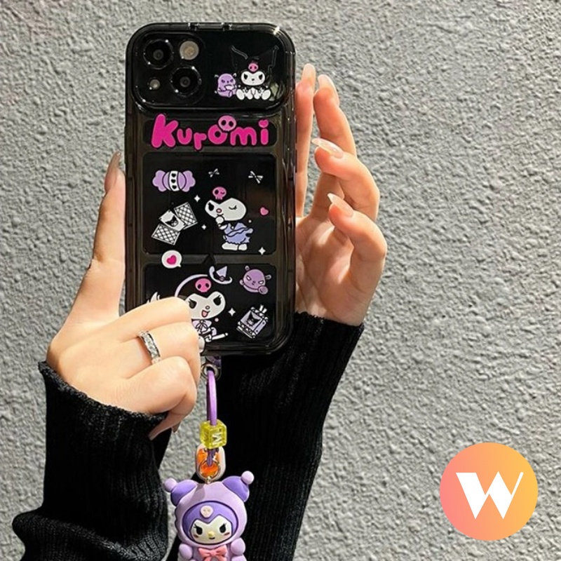 IPHONE Kartun Imut Kuromi Casing Ponsel Kompatibel Untuk Iphone7 8 Plus XR X XS Max13 11 12 14 Pro Max SE 2020 Kreatif Flip Make Up Cermin Lembut Tpu Shockproof Cover