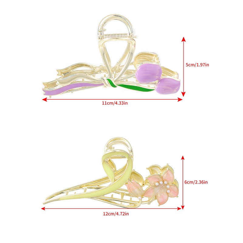 Modis Elegan Tulip Lily Bunga Alloy Rambut Cakar Jepit Rambut Aksesoris Rambut Wanita