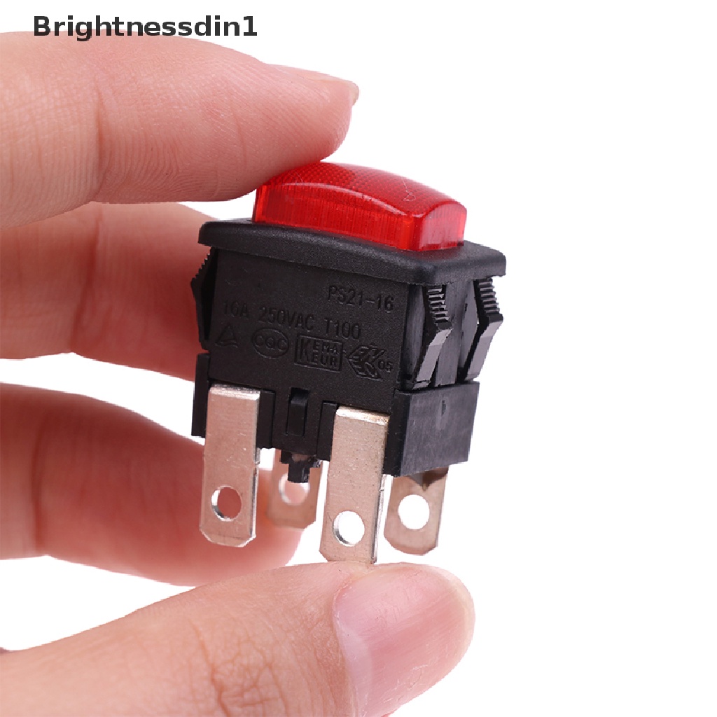 [Brightnessdin1] Red 4Pins 16A Self-Lock On Off Push Button Rocker Switch PS21-16 Dengan Pemanas Cahaya Saklar Sentuh Listrik Untuk Vacuum Cleaner Garment Steamer Boutique