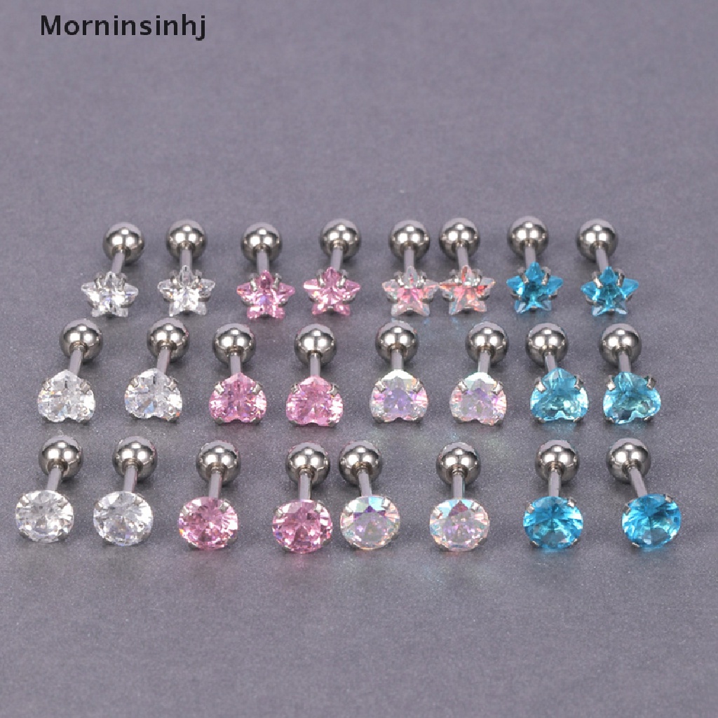 Mornin 1pasang Fashion Sederhana Kristal Zirkon Ear Studs Earrings Stainless Steel Tulang Rawan Helix Telinga Tulang Anting Kuku Untuk Wanita Pesta Perhiasan Minimalis id