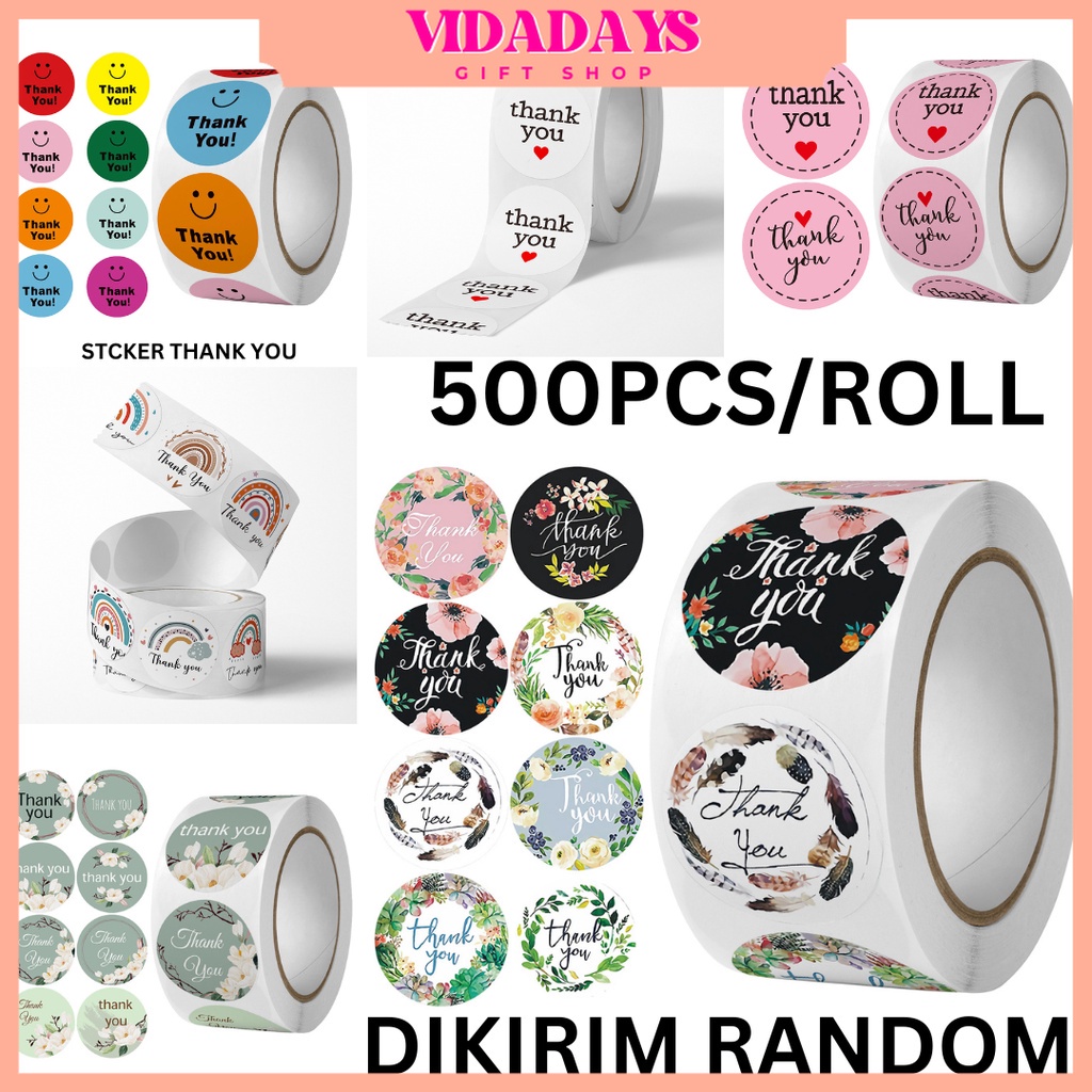 

VIDADAYS RANDOM [500Pcs/Roll] Thank You Sticker Mini / Stiker Online Shop Thankyou / Label Terima Kasih Olshop Packaging/ Sticker Roll Gulung/ Stiker Packing Paket Packaging LIMITED EDITION TIDAK RESTOCK