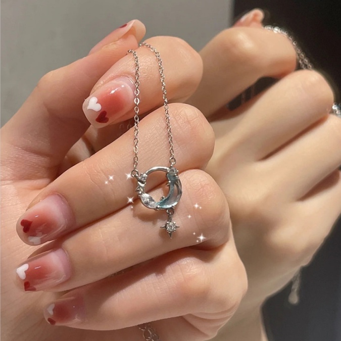 YEEZII Moon Star Pendant Necklace Crystal Zircon Necklaces Silver Chain Choker Fashion Accessories Jewelry