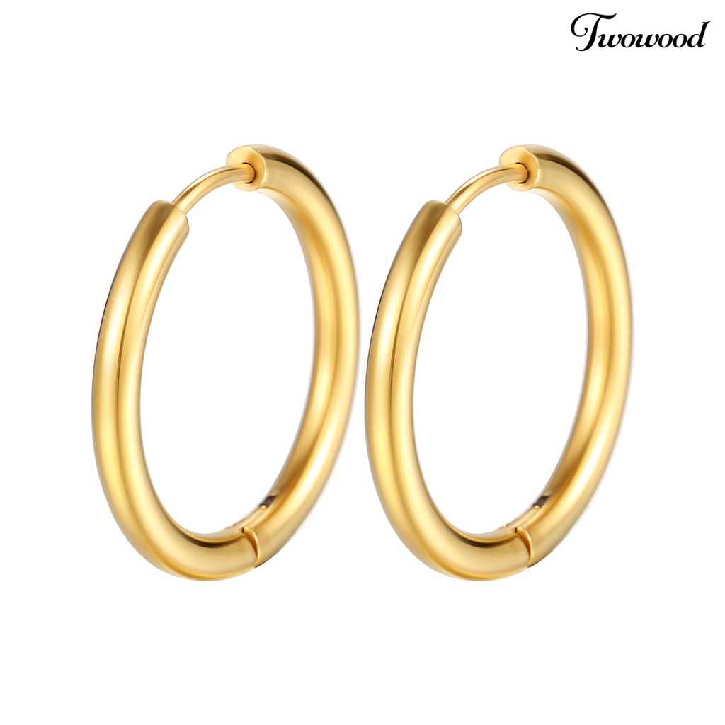 Twowood 1pasang Anting Hoop Stainless Steel Geometris Elegan Dipoles Warna Perak Anting Lingkaran Logam Fashion Perhiasan