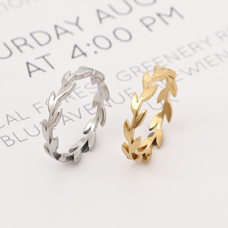 Daun Cincin Baja Titanium Emas 18k Jari Telunjuk Ekor Kepribadian Segar Kecil Perempuan Ring