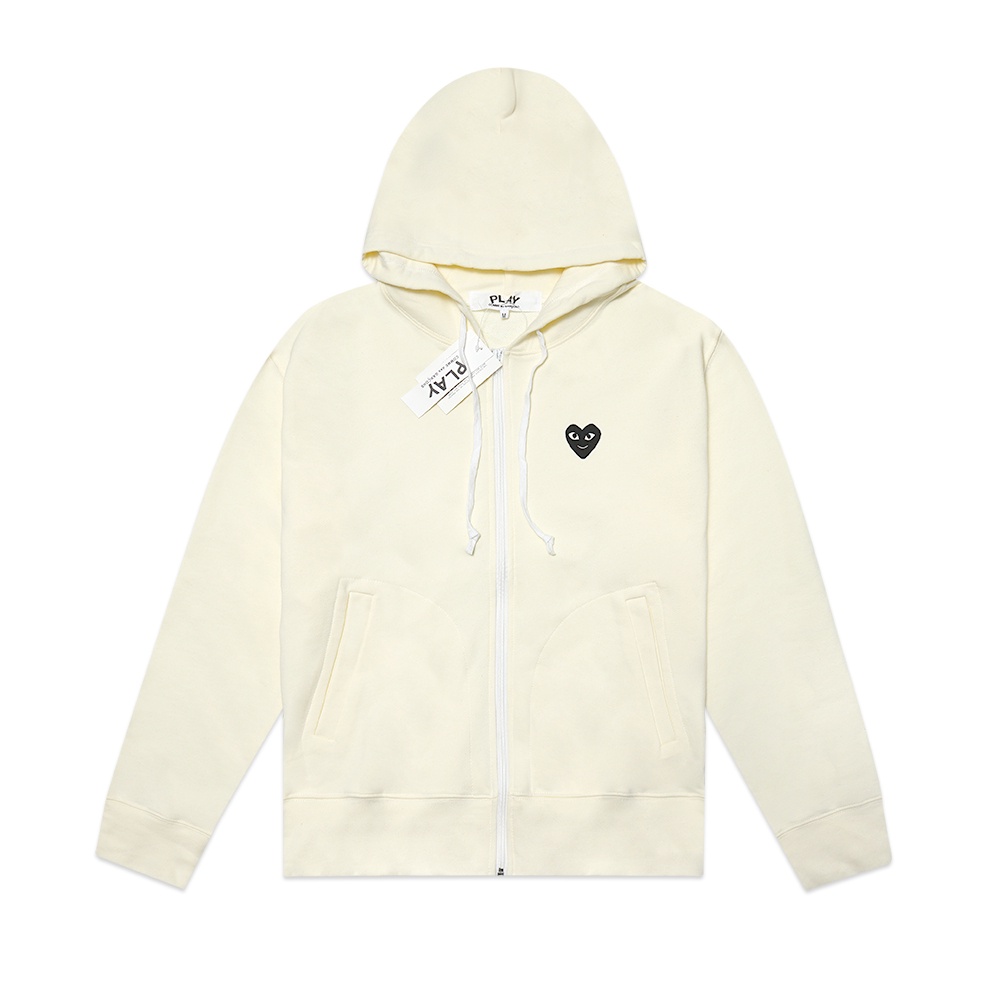 CDG Play Holiday Emoji Zip-Up Hoodie Beige