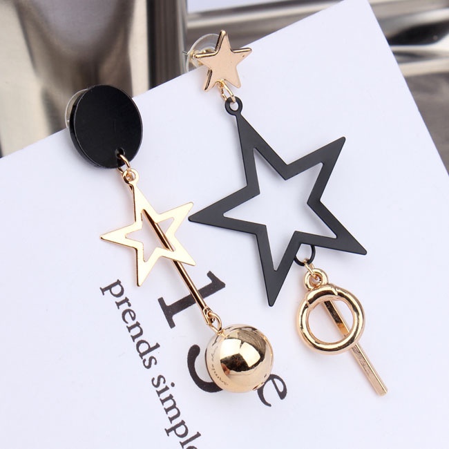 Temperamen Korea Bintang Berujung Lima Asimetris Anting Perempuan Panjang Rumbai Geometris All-Match Hypoallergenic Earrings