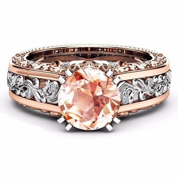 Goldkingdom Aksesoris Perhiasan Fashion Ready Stock 14k Rose Gold Disepuh Cincin Berwarna Jari Berwarna Batu Permata Topaz Champagne Perhiasan Tangan