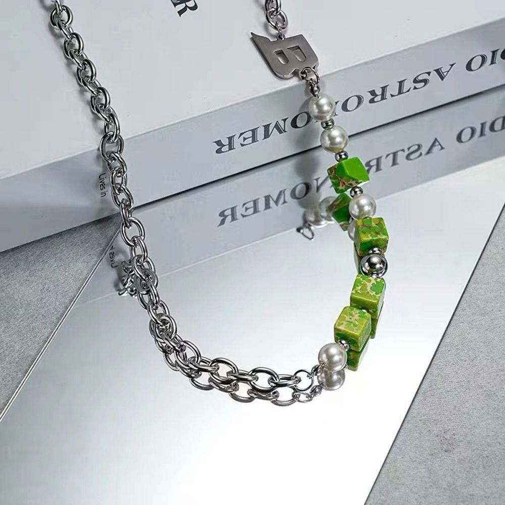 Agustina Pria Hip-hop Kalung Trendi Halus Sederhana Mutiara Klavikula Rantai Pasangan Sweater Rantai Baja Titanium Wanita Gelang
