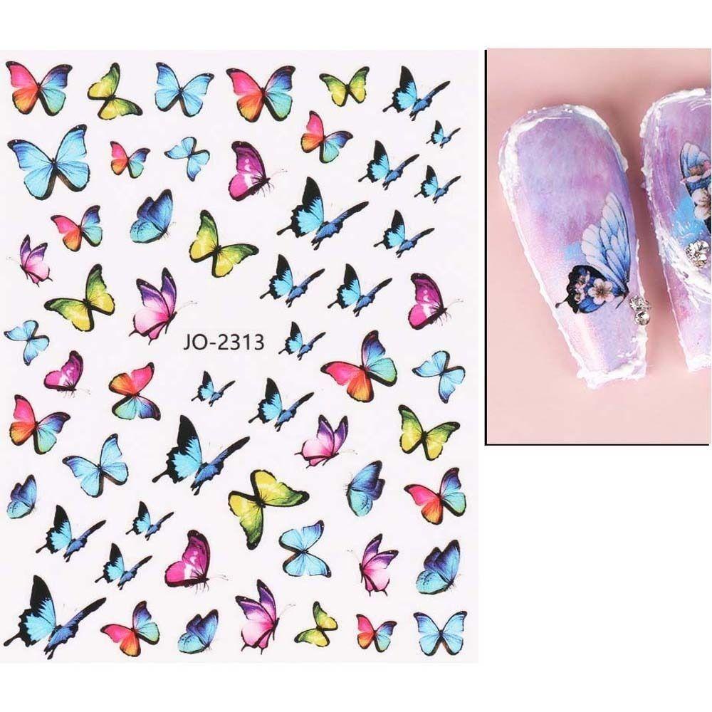 Mxbeauty Stiker Kuku Kupu-Kupu Set 12 Pcs Warna-Warni Fashion Ins Gaya Musim Semi Perekat Diri Nail Art Dekorasi