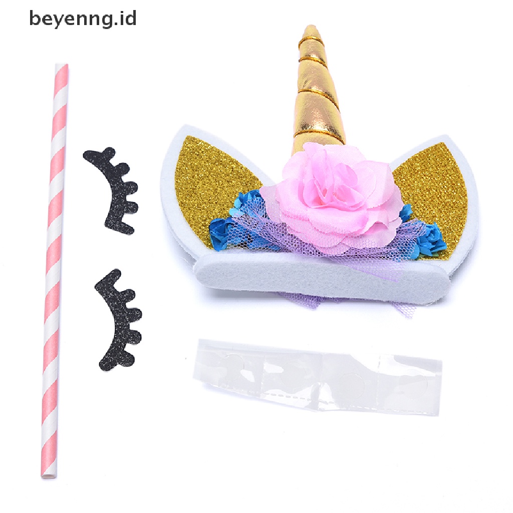 Beyen 3pcs/Set Unicorn Horn Eyelashes Birthday Cake Topper Decor Party Ornament Prop ID