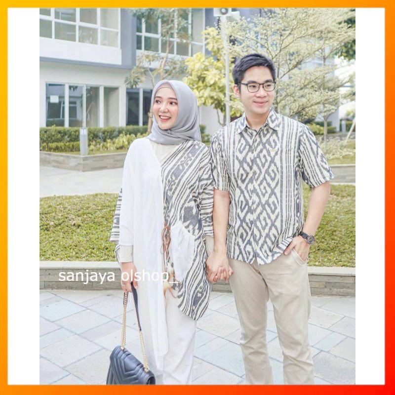 baju batik tenun (READY STOCK) Baju Tenun couple - kemeja pendek -  dress tali bulu - set couple - b