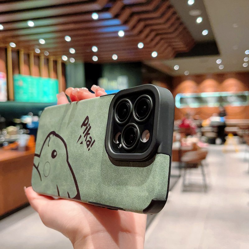 Cool Green Gray Leather Soft Case for IPhone 7 Plus 8 Plus X XS XR XS Max 11 13 12 14 PRO Max 14 Plus SE 2020 2022 Gray Grey Gren PIKACHU