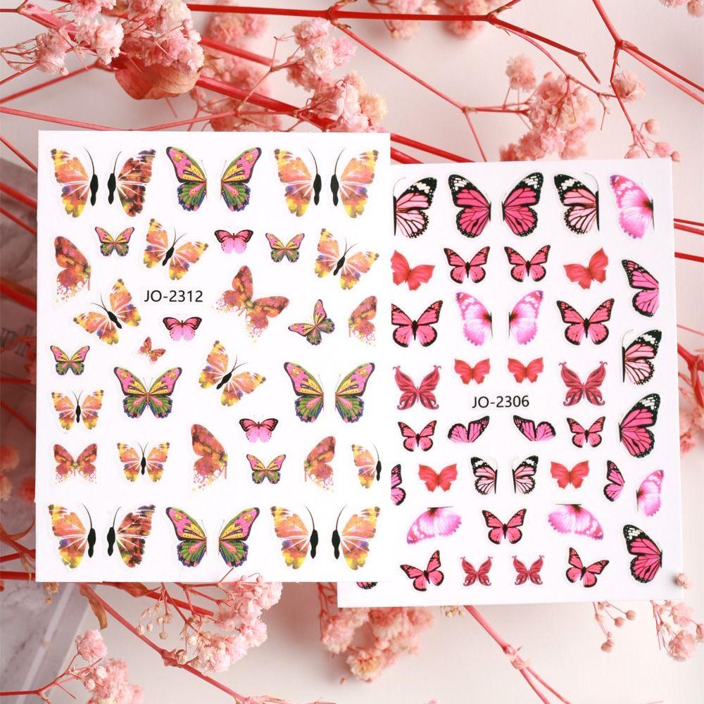 Mxbeauty Stiker Kuku Kupu-Kupu Set 12 Pcs Warna-Warni Fashion Ins Gaya Musim Semi Perekat Diri Nail Art Dekorasi