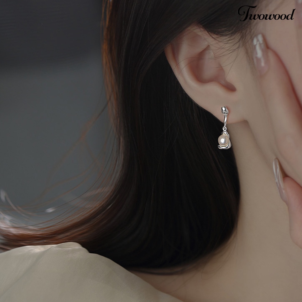 Twowood 1pasang Ear Studs Unfading Temperamen Kepribadian Geometris Gaya Perancis Hiasan Telinga Electroplating Tidak Teratur Mutiara Imitasi Stud Earrings Perhiasan Aksesori