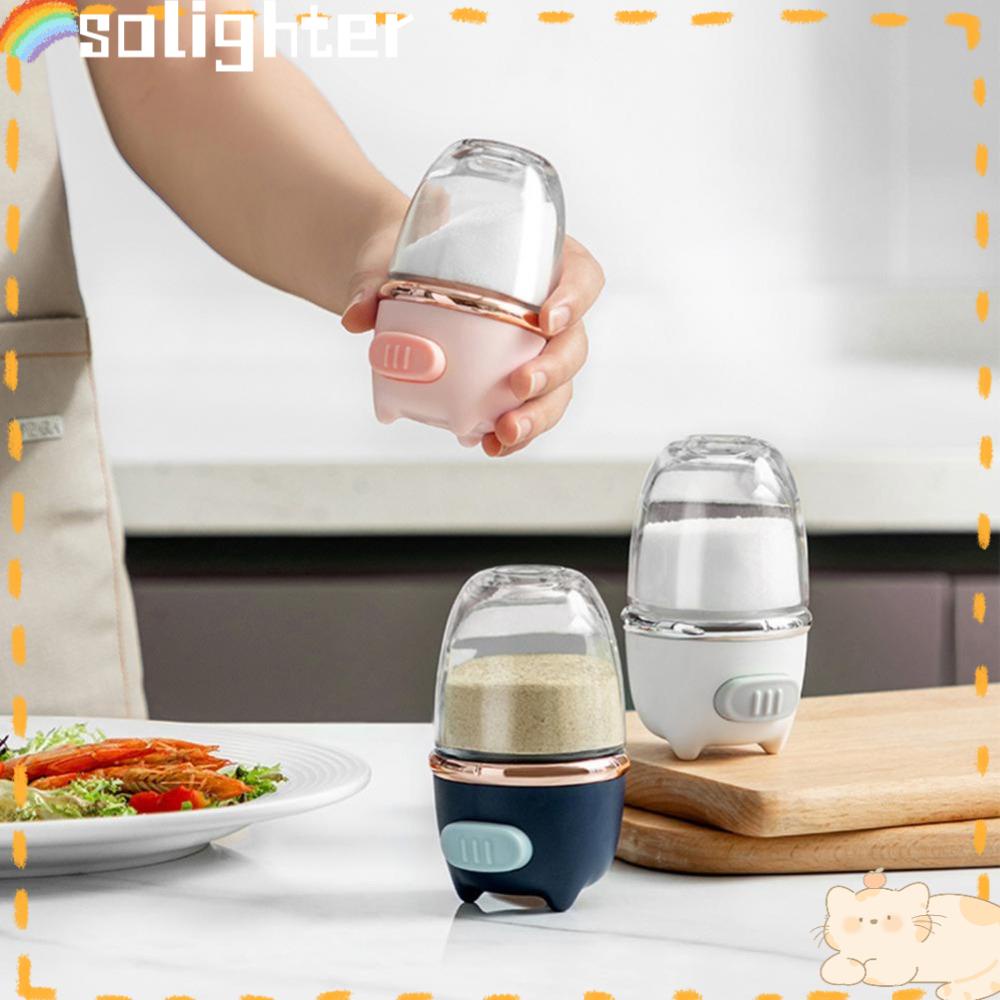 Solighter Quantitative Salt Shaker Toples Nyaman Berguna Bisa Wadah Bumbu Lada Tipe Dorong Dispenser Garam Meteran