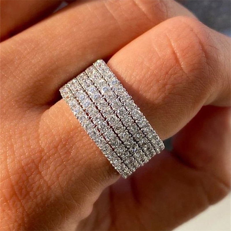 Cincin Wanita Trendi Baru Dengan Batu CZ Putih Mode Modern Pertunangan Pernikahan Band Aksesoris Perhiasan Perempuan Serbaguna