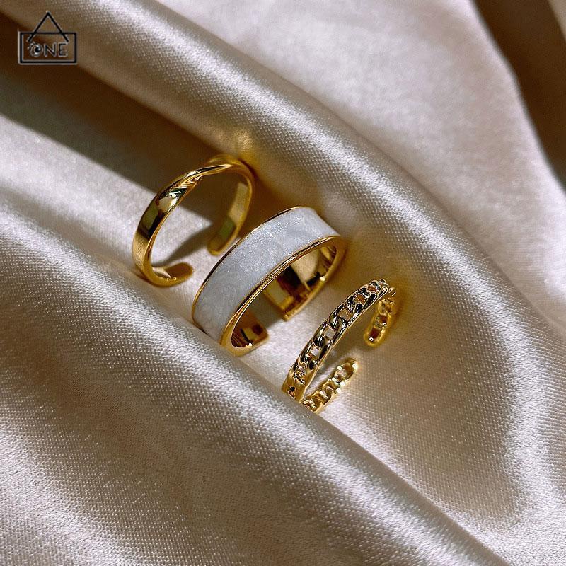 COD❤️Cincin jari telunjuk perhiasan sederhana set tiga potong yang dapat disesuaikan-A.one