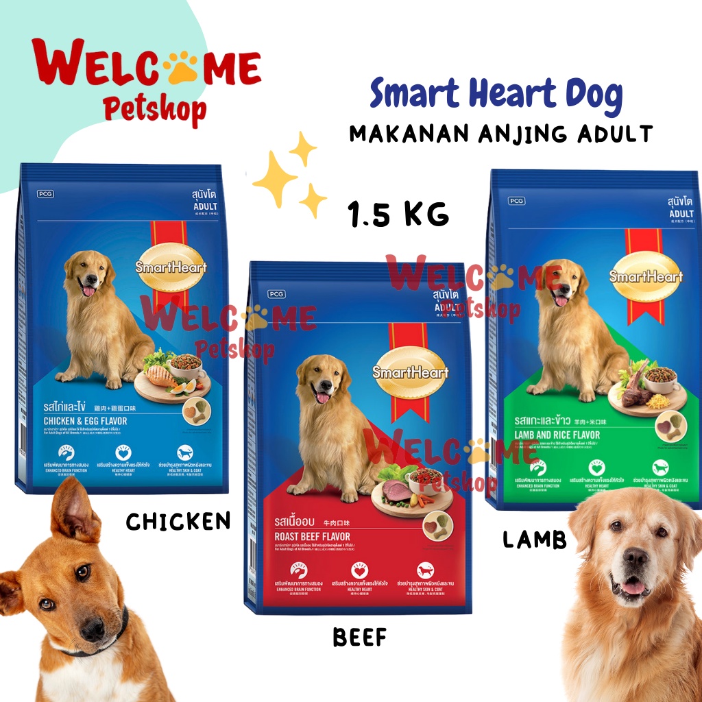 Smart Heart Dog Adult 1.5kg Makanan Anjing Dewasa Kibble Kering Enak