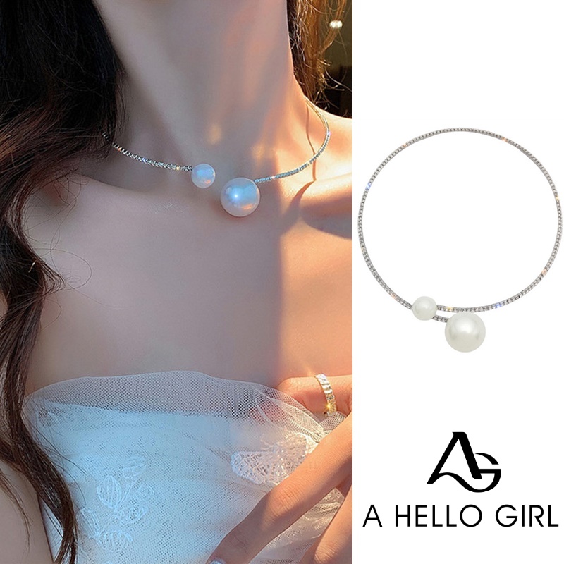 Hello Kalung / Gelang Tangan Terbuka Gaya Korea Motif Geometri Aksen Mutiara + Berlian Untuk Perhiasan Wanita