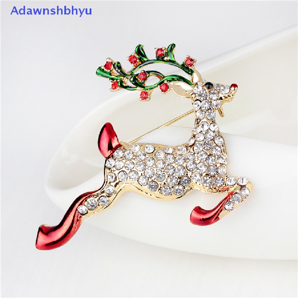 Adhyu 1X New Rhinestone Crystal Christmas Deer Brooch Pin Brooch Xmas Gift Gold Tone ID