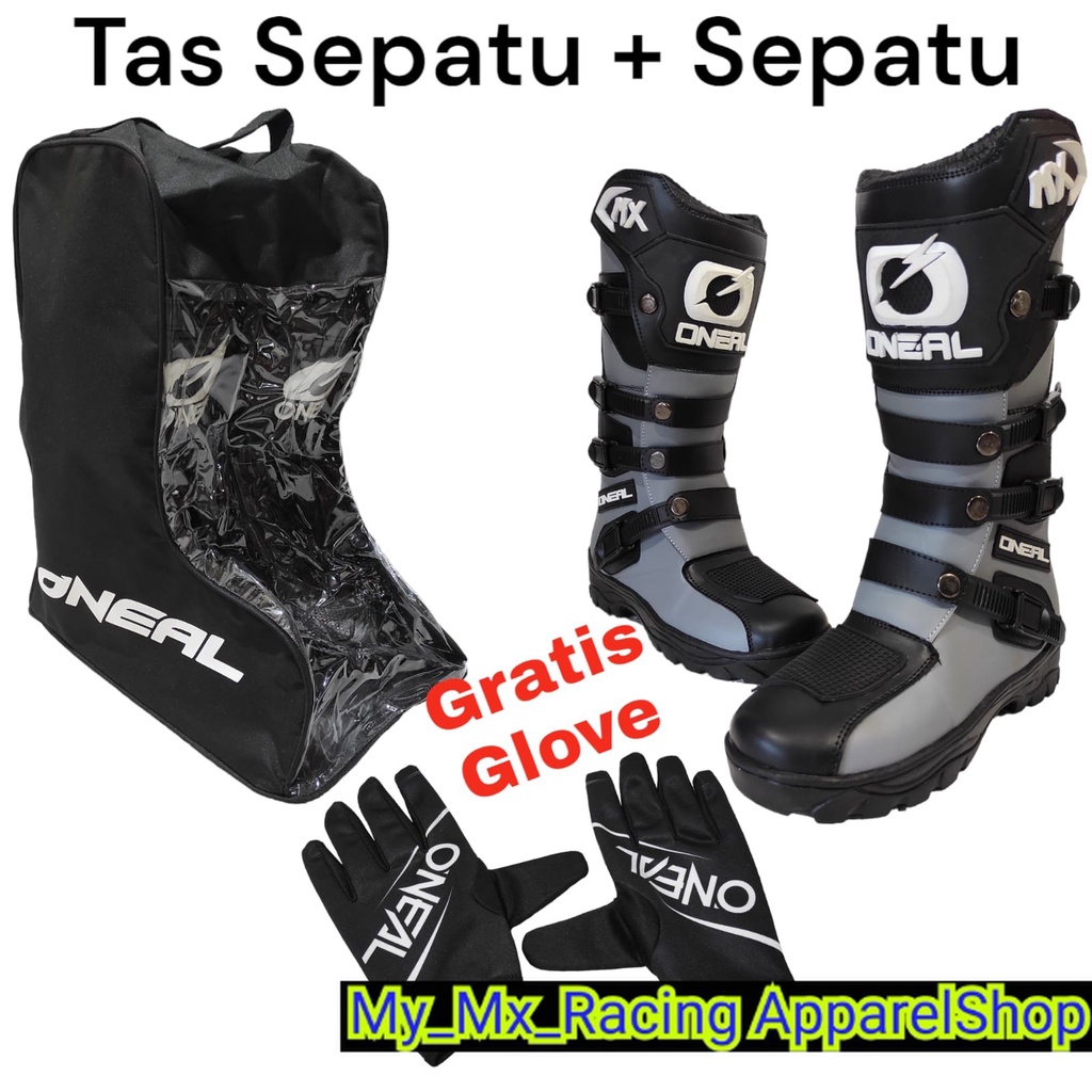 sepatu trail cross plus tas buat sepatu bonus sarung tangan satu set sepatu trabas or adventure dan tas satu set cocok dan keren sepatu gunung GREY BLACK BEST SELLER