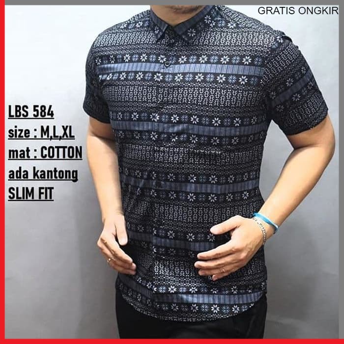 KEMEJA PRIA BATIK LENGAN PENDEK HEM BAHAN KATUN HALUS 40S LBS 584 BAJU MODERN MEWAH SLIMFIT SLIM FIT BY JAKARTA