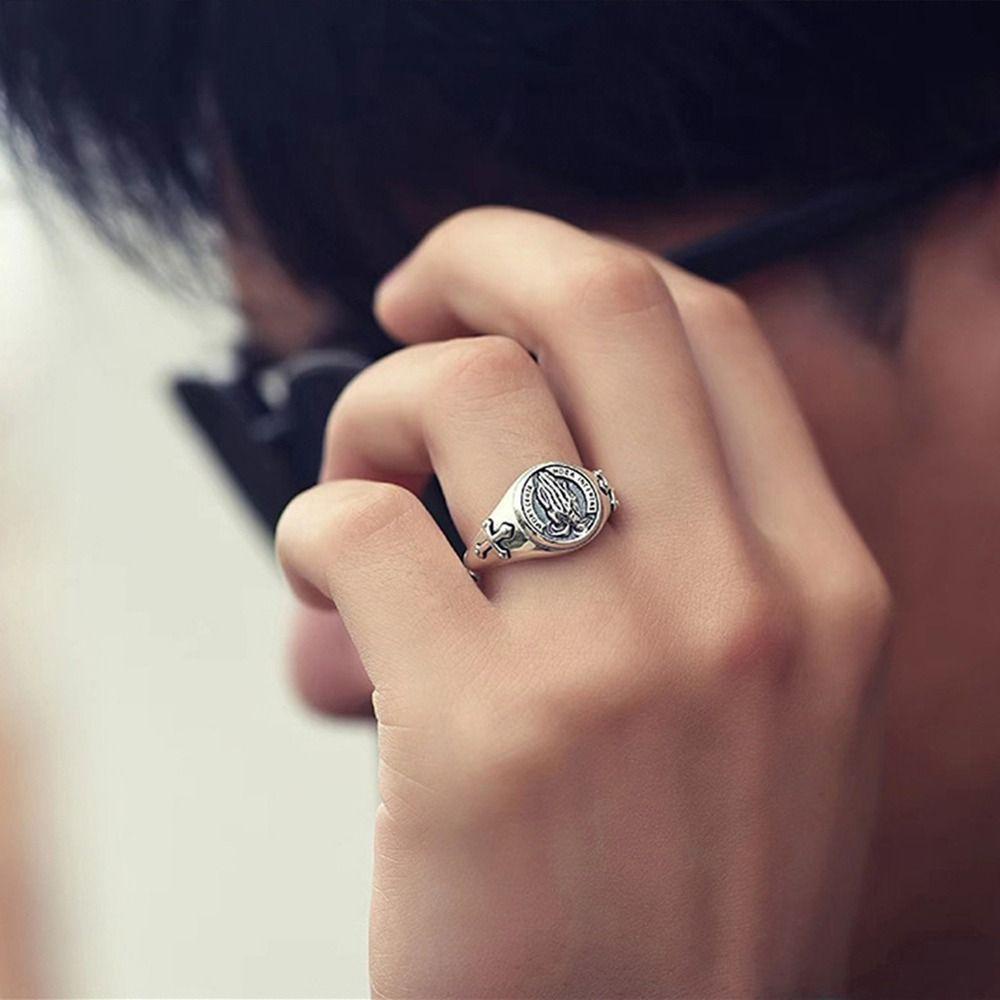 [Elegan] Pria Terbuka Cincin Halus Sederhana Tangan Hadiah Ulang Tahun Cincin Jari Silang Kepribadian Gaya Korea Cincin