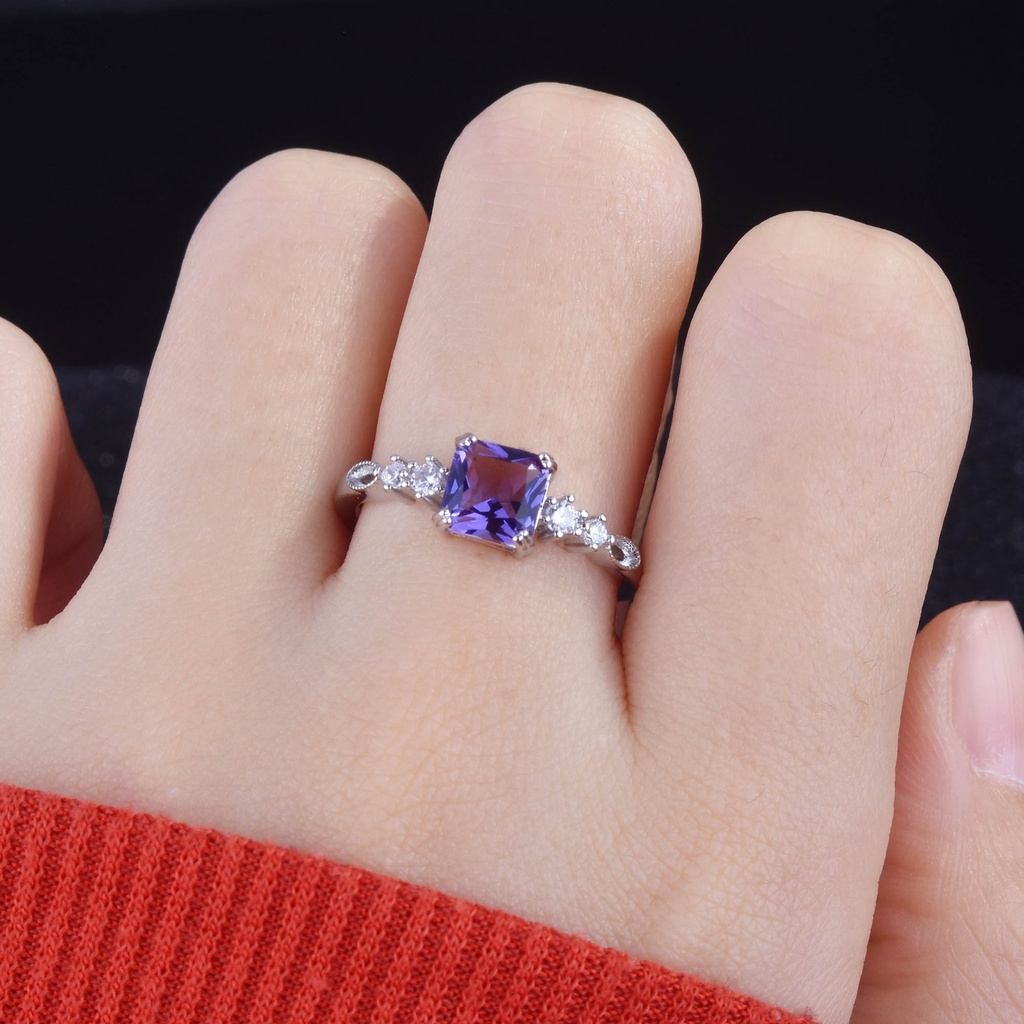 Goldkingdom Aksesoris Perhiasan Fashion Ready Stock Putri Baru Persegi Berlian Amethyst Pembukaan Cincin Harta Karun Berwarna Kecil Dan Serbaguna, Hadiah Untuk Pacar Siswa