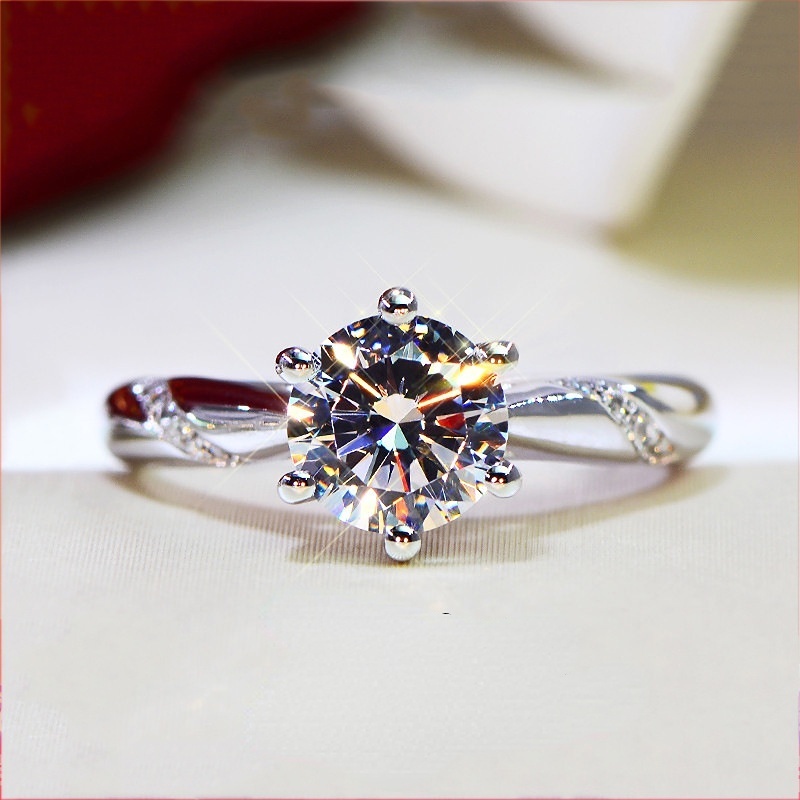 Goldkingdom Fashion Perhiasan Aksesoris Ready Stock Platinum Disepuh Mosan Cincin Berlian Klasik Mikro Bertatahkan Delapan Hati Delapan Panah Enam Cakar Cincin Perempuan Cincin