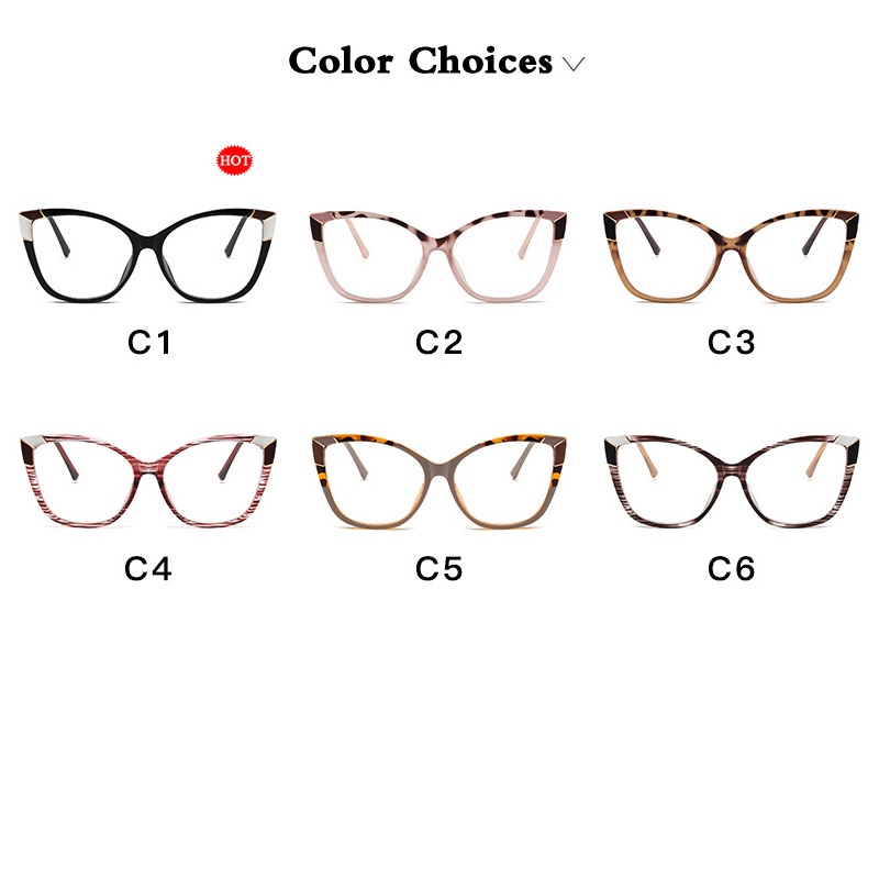 (YUZHU) Western Fashion Oversized Frame Cat Eye Eyeglasses Retro Fashion TR90 Anti-Blue Light Pattern Eyeglasses Untuk Wanita