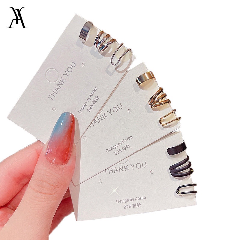 AY(CN) 3pcs / Set Anting Klip Warna Silver / Gold / Hitam Untuk Wanita