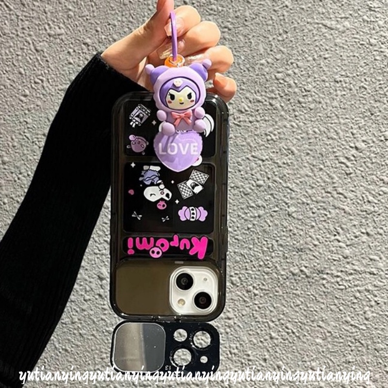 IPHONE Lovely Case Kompatibel Untuk Iphone11 13 14 12 Pro MAX XR 78 Plus X XS MAX SE 2020 Kreatif Lucu Kartun Kuromi Lembut TPU Flip Make Up Cermin Ponsel Penutup Belakang