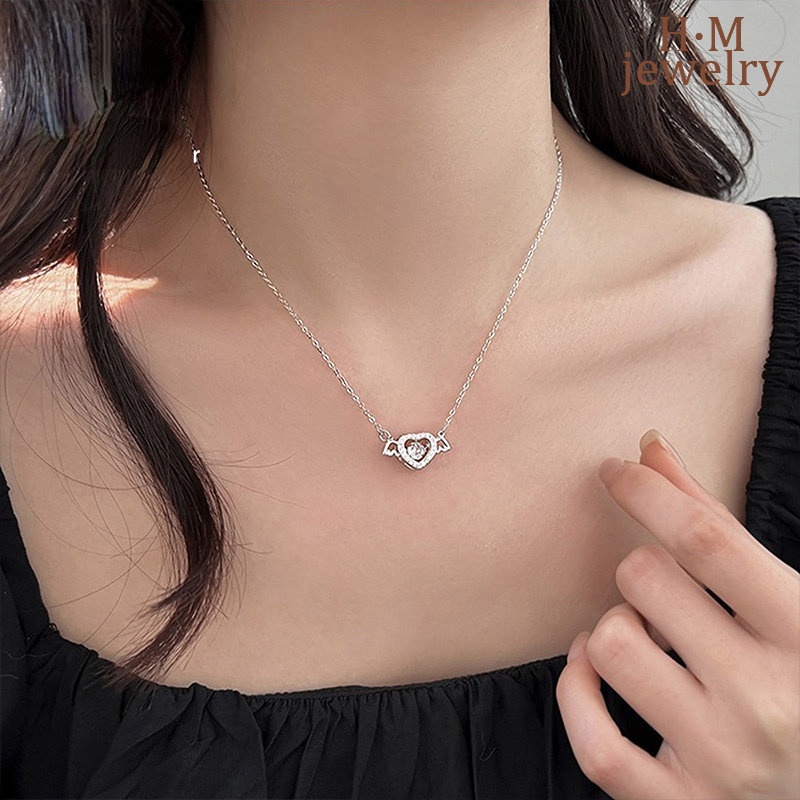 S925 Perak Cinta Malaikat Kalung Cahaya Mewah Dingin Gaya Sederhana Berwibawa Liontin